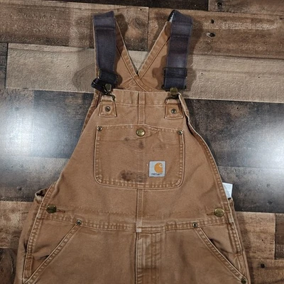 Carhartt Double Knee Overalls Youth 12 Brown Jumpsuit Canvas Distressed Workwear - Image 1 of 4