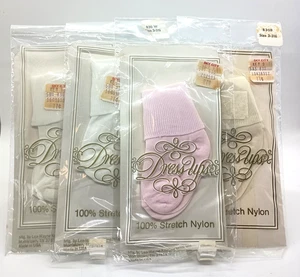 Vintage Nylon Socks For Infant Baby 4 Pairs Size 3-3.5 NOS NIB USA White Pink - Picture 1 of 12