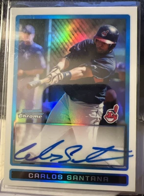 Carlos Santana Auto Rookie Refractor 2009 Topps Bowman Chrome 232/500 Guardians Foto 1 de 4