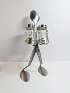 VINTAGE FORK & SPOON MAN S&P SHAKER HOLDER W/GLASS S&P SHAKERS - Picture 1 of 7