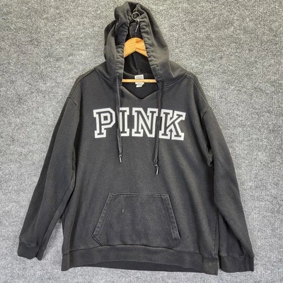 Victoria's Secret ROSA Sudadera con Capucha Mujer Grande Negra Polar Pullover Sudadera Foto 1 de 4