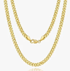 Collana catena placcata oro 14 carati per donna o uomo 24 inc catena maglia cubana - Foto 1 di 6