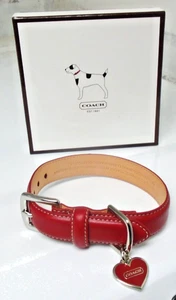 NEW COACH VINTAGE RED LEATHER HEART CHARM DOG PET COLLAR 4000 SIZE EXTRA SMALL - Picture 1 of 13