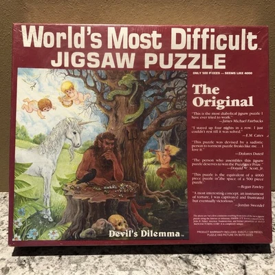 Vtg 1987 Devil's Dilema Worlds Most Difficult Jigsaw Puzzle double sided 500 Pc - Image 1 of 4
