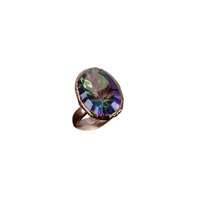 Anillo Boho Electroformado Diseñador Apilable Cobre Piedras Preciosas Topacio Místico Arco Iris Foto 1 de 4