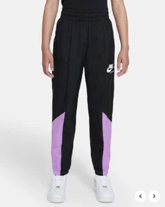 Nike Sportswear Heritage Girls Medium Woven Track Pants Black Purple - Picture 1 of 5