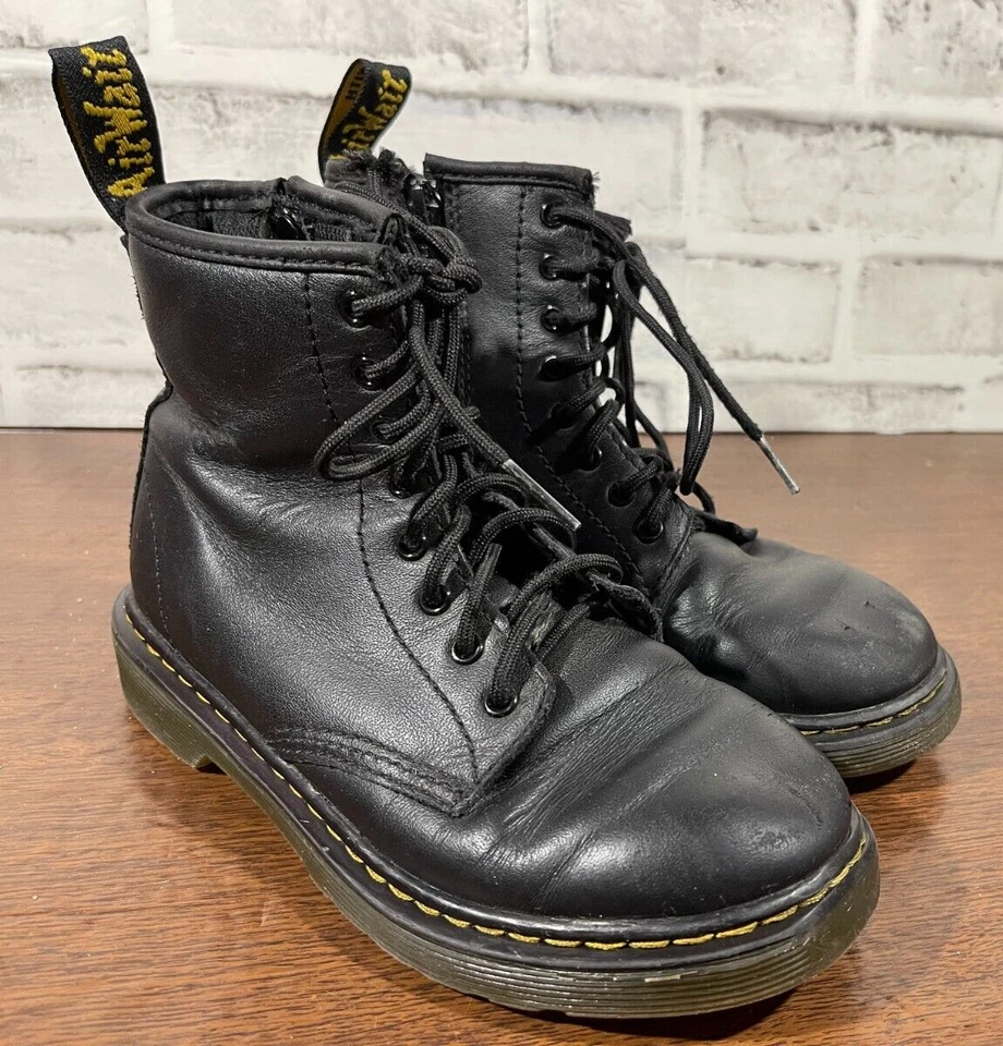 Doc Martin Leather Black Combat Boots AW004 Youth Size 2 - Image 1 of 4