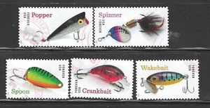 US Sc# 5961-5965 FRESH WATER FISHING LURES SET of 5 USED OFF PAPER SOUND - Picture 1 of 1