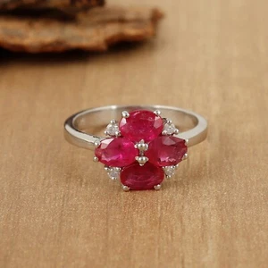 Natural Ruby and Diamond Ring, 925 Sterling Silver Ring, Valentine's Day Gift - Picture 1 of 4