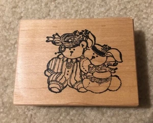Vintage Bear Bunny Rabbit Dolls Wood Mounted Rubber Stamp Creative Stamps - Picture 1 of 6
