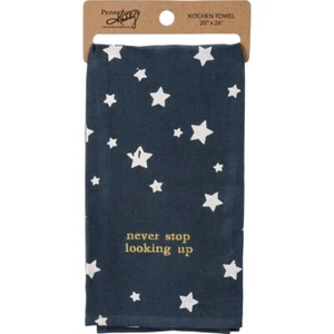 NEU "NEVER STOP LOOKING UP" Küchen-/Handtuch mit himmlischem Druck - marineblau & weiß - Bild 1 von 5
