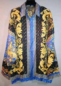 VINTAGE 80's Mob/Miami/Retro/ MENS JOEY RICHI GOLD LABEL METALLIC SILK SHIRT  XL - Picture 1 of 16