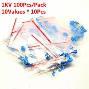 100Pcs 1KV 10 Values 101 K - 472 M High-voltage Ceramic Capacitor Assorted Kit - Picture 1 of 2