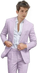 2 Piece Boys Linen Suit Formal Slim Fit Summer Beach Wedding Party Prom Suits - Picture 1 of 27