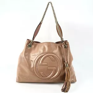GUCCI Shoulder Bag Chain SOHO Enamel Pink Beige From Japan Authentic 0426 - Picture 1 of 24