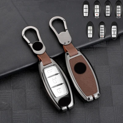 For Nissan Altima Titan For Infiniti Zinc Alloy Leather Car Key Fob Case Cover Foto 1 de 4
