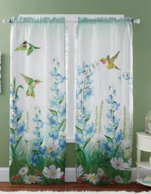 Beautiful Bright Hummingbird Curtain Set 2 Panels Great Gift New Sealed - Image 1 of 2