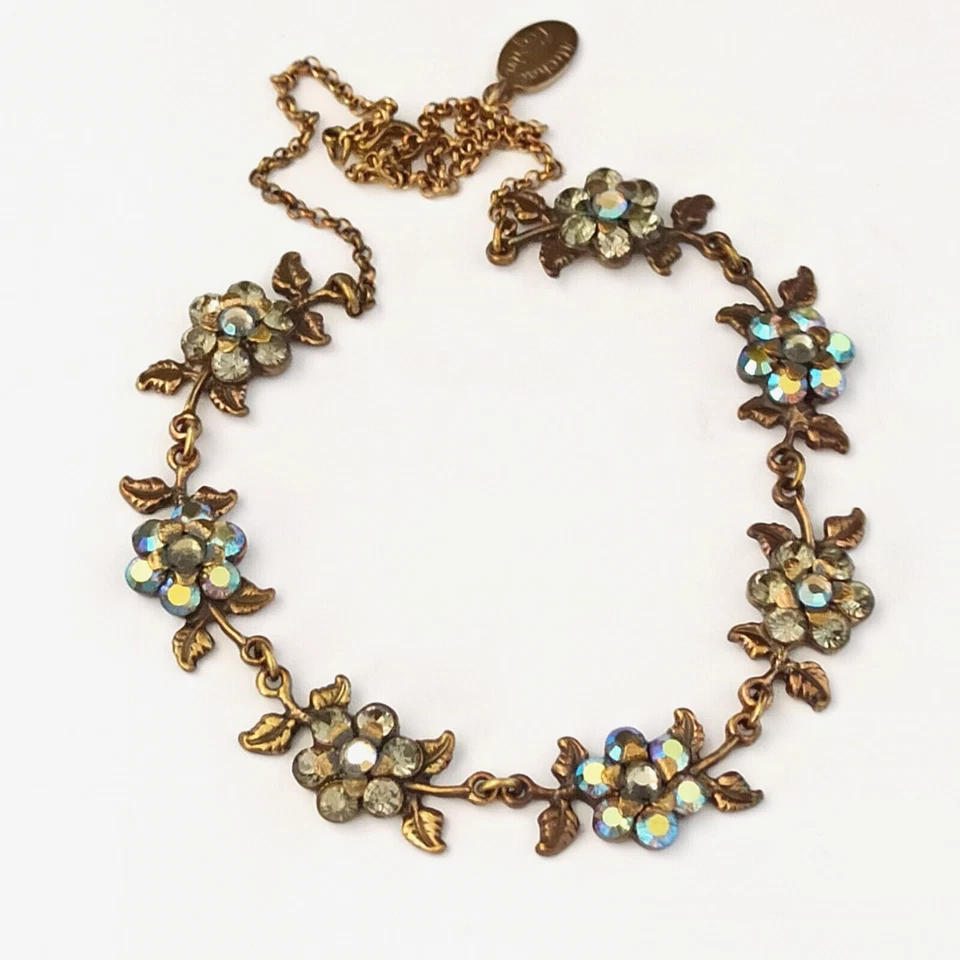 Collar Michal Negrin Aurora Boreal Gris Flor Chocker Cristales De Colección Cóctel Foto 1 de 4