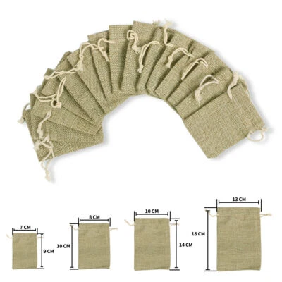 Small Burlap Jute Hessian Wedding Favor Bags Xmas Gift Drawstring Pouch 5-100pcs - Image 1 of 4