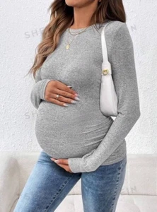 Maternity Round Neck Long Sleeve T-Shirt - Picture 1 of 7