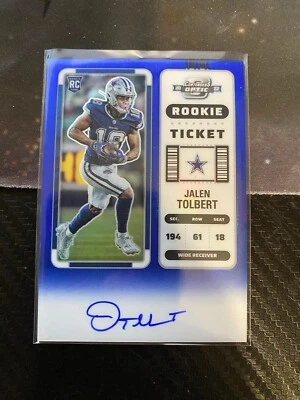 2022 Contenders Optic Jalen Tolbert Blue Prizm Rookie Ticket Auto #39/75 - Image 1 of 2