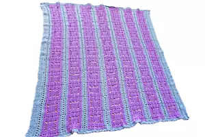 NEW HAND CROCHET Purple Gray MULTI COLOR AFGHAN LAP BLANKET THROW 65" x 65" - Picture 1 of 7