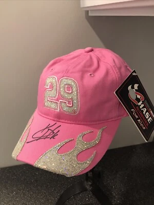Kevin Harvick Chase girls Hat Cap Strap Back Pink Silver Logo Nascar Signed NWT - Image 1 of 4