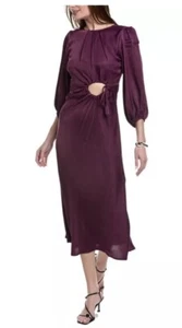 NWT FARM RIO BURGUNDY PIPING MIDI DRESS - Size S - Picture 1 of 5