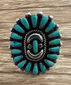 Large Vintage Ondelacy Family Zuni Sterling Silver Turquoise Ring Size 9 3/4 - Picture 1 of 13