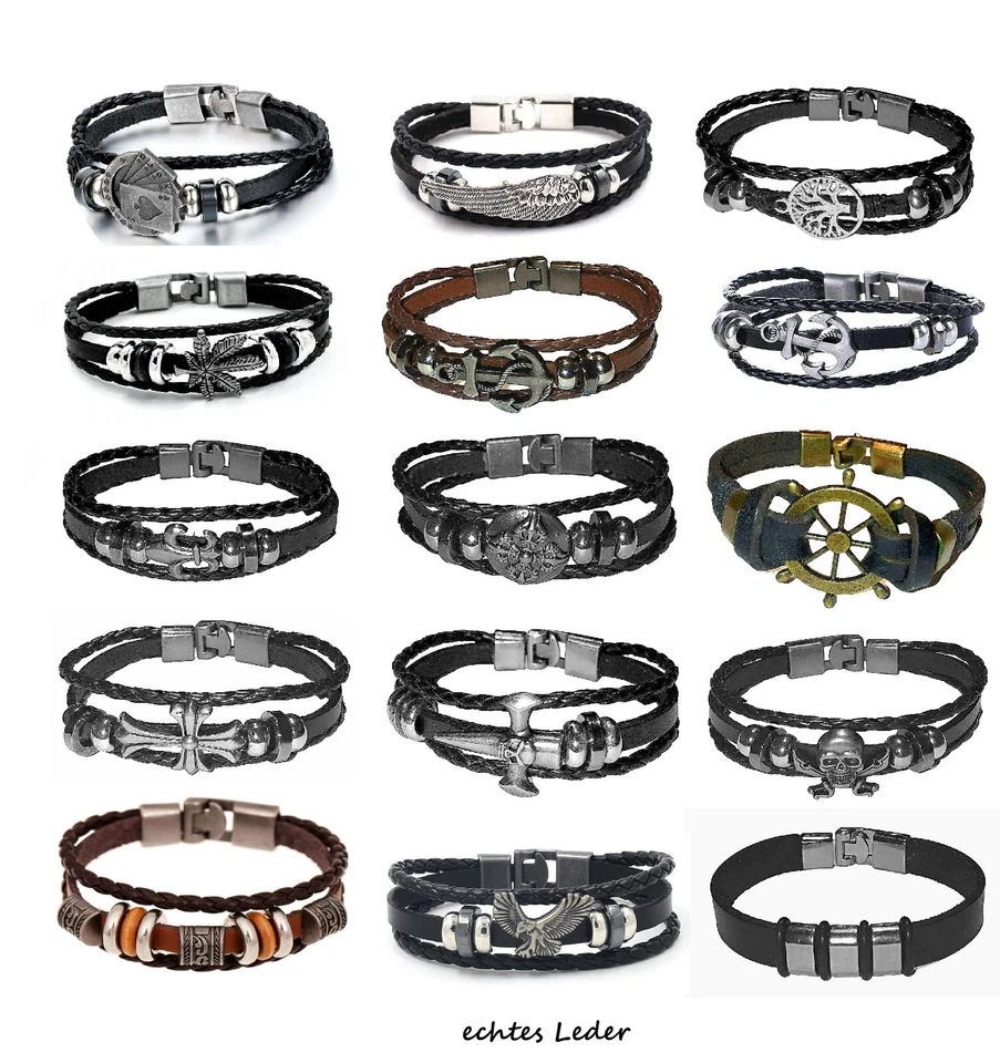 geflochten Leder Armband Echtleder Armschmuck Bracelet Biker Surfer Punk Gotisch - Bild 1 von 1