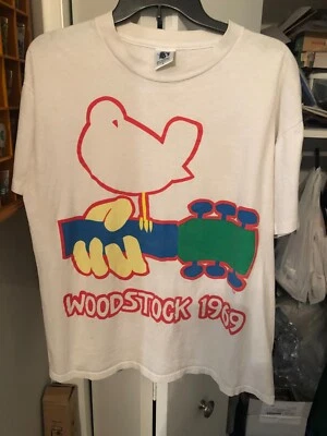 Vintage Woodstock 1969 Shirt Men's Large  White 90s 1994 Band Concert - Image 1 of 4