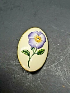 Vintage Gold Tone and White Brooch With Pansy Flower - Picture 1 of 5