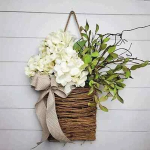 Spring Wreath Basket Wreath for Front Door Hanging Basket Fake Flower Garland - Picture 1 of 4