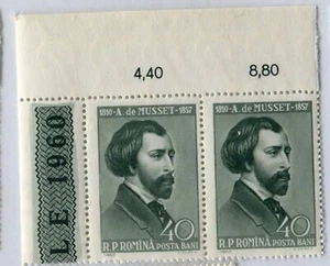 Romania 1960 Alfred de Musset  French dramatis, Birth Anniversary 2X stamps MNH - Picture 1 of 2