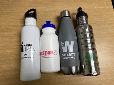 3 botellas nuevas de acero inoxidable y plástico y una de 24 oz usadas una de doble pared 16 oz Foto 1 de 4