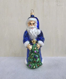 Christopher Radko Saphir Weihnachtsmann Glas Weihnachtsschmuck 7" blaues Gewand - Bild 1 von 5