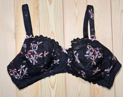 Sutiã Avenue Body Floral Renda Underwire 42D Preto Rosa Alças Ajustáveis Romântico - Imagem 1 de 4