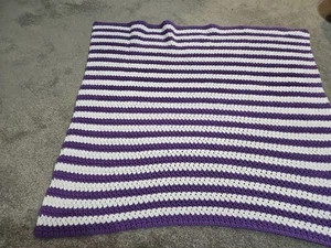 Handmade Crochet GRANNY Knee Rug 90cm x 100cm - Purple & White - Picture 1 of 4