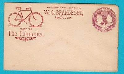 USA postal stationery envelop Columbus 1893 with bicycle illustration Berlin - Image 1 of 2