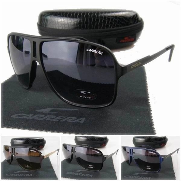 Men Women's Retro Outdoor Large Square Black Carrera Sunglasses Glasses+Box C34 - Image 1 of 1