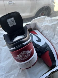 The Jordan 1 Low Bred Toe 2.0 In White, Black & Varsity Red. Uk Size 6.5  - Picture 1 of 21