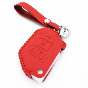 Red Leather Flip Key Fob Cover for Jeep Wrangler JL Gladiator JT JLU 4 Buttons - Picture 1 of 5