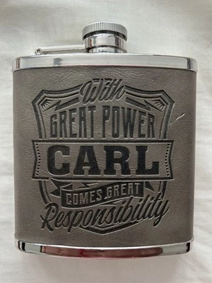 BNWOT ‘leather’ Covered Personalised ‘CARL’ 125 ML Hip Flask - Image 1 of 3