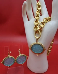 Susan Shaw blau Intaglio Biene Halskette mit passenden Ohrringen Set - Bild 1 von 17