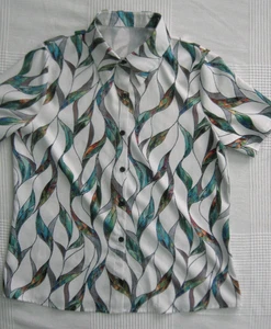 Camisa Hawaiana Campamento Mujeres Abotonada Aloha Top Tropical Verde Azulado Multi MEDIANA - Imagen 1 de 4