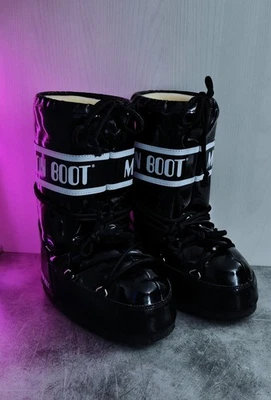 Moon Boot Icon Junior Vinyl / Vernice Nero RARO Taglia 31/34 - Imagen 1 de 4