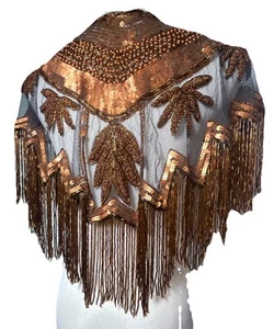 Mantón de noche de colección años 80 Tan Chho cuentas doradas lentejuelas dinastía Art Deco - Imagen 1 de 16