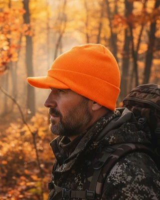 Gorro naranja radar con visera tejido invierno sombrero caza esquí cálido NUEVO OS Foto 1 de 4