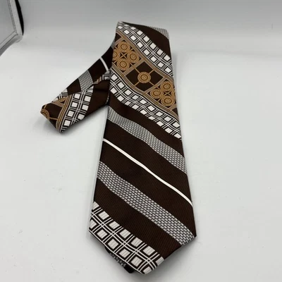 Corbata vintage Oscar de la Renta para hombre marrón beige a rayas años 70 Foto 1 de 4
