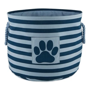 5743 Pet Storage Collection Striped Paw Patch Bin, Medium Round, Dark Navy - Picture 1 of 9